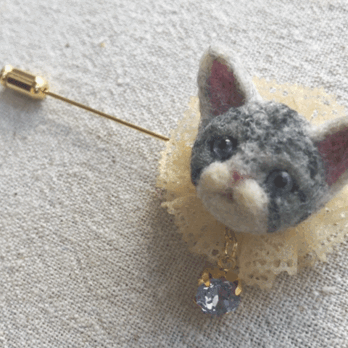 アメショー　ピンブローチ　ストールピン　形状安定加工の羊毛フェルト
