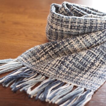 メリノウールの手織りマフラー(ブルーグレー)の画像