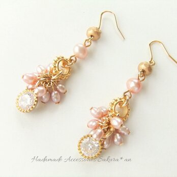 Pierces or Earrings　淡水パール　ラインストーン（P0782）の画像