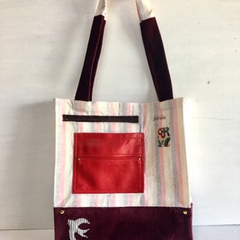 tote bag/ヴィンテージ　ストライプ柄つばめのトートバッグ    ■tf-304の画像