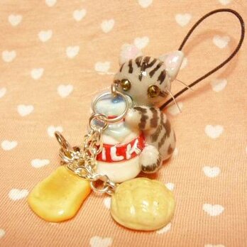 にゃんこのしっぽ○ミルクとパンのストラップ○アメショー猫