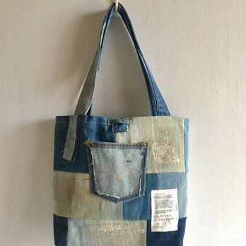 tote bag/ヴィンテージ デニムパッチワークのトートバッグ    ■tf-305の画像