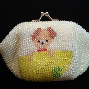 ビーズ編みがま口財布　子犬柄の画像