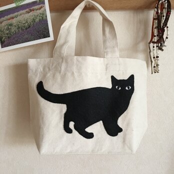 黒猫キャンバスバッグの画像