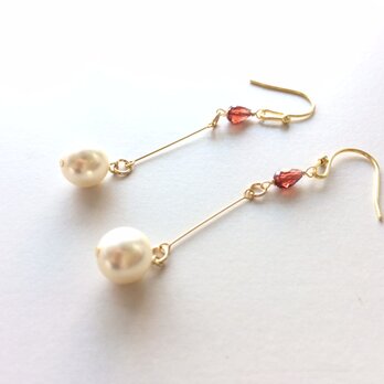 【受注製作】1月誕生石ガーネットとパールビーズピアス
