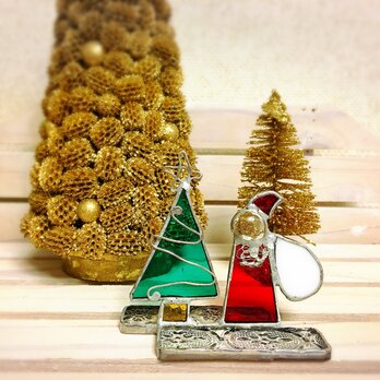 ★SALE★ 3500円→3150円 ガラスのクリスマス ステンドグラス クリスマス サンタ&ツリーの画像