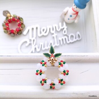 クリスマスリースのブローチ（mini-ホワイト）の画像