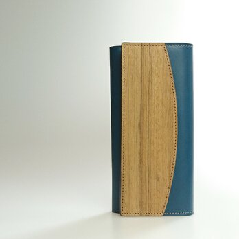 木と革の長財布 --- 贅沢な総革仕上げ　[ブルー]の画像