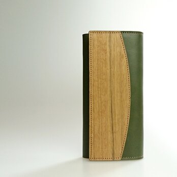 木と革の長財布 --- 贅沢な総革仕上げ　[グリーン]の画像