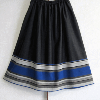 着物リメイク♪縞柄と大島紬の粋なスカート（裏地付き）の画像