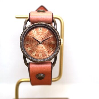 クラック ワールド ローマ Ｓサイズ　真鍮　ピンク　手作り腕時計の画像