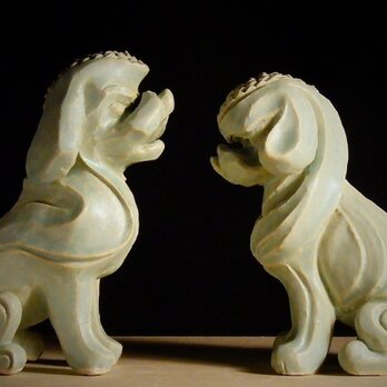 陶塑　2018年「干支（戌）」作品　トイプードル　阿吽（あうん）狛犬　限定2点セットの画像
