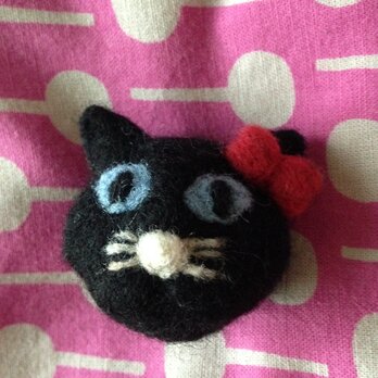 【受注生産】羊毛フェルト製　黒猫さんの立体マグネットの画像