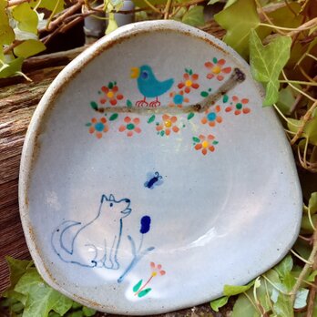 再出品･おにぎり皿｢犬と青い鳥｣の画像