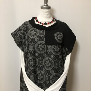 大島紬 ねじり衿のデザインチュニック 着物リメイク 送料無料の画像