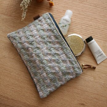 【komineさま専用】北欧手織りウールポーチ（グリーン×ピンク）