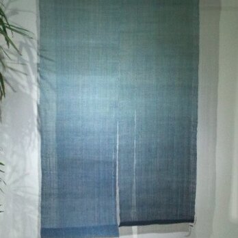 ザックリ麻の藍染めボカシ暖簾　２巾の画像