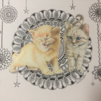 原画 肉筆 一点もの ボールペンアート 猫　小猫　ネコ　ねこ 百貨店作家 人気 ボールペン画 絵画の画像