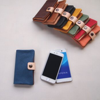 ぶた革＊ｽﾏﾎｹｰｽ【青】多機種対応＊シンプルだけど個性的やわらかなスマホカバー手帳型（iphone8,xperiaの画像