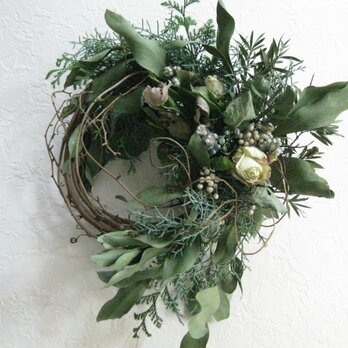 冬wreath-ユーカリと白いバラの画像