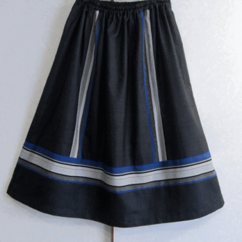 着物リメイク♪大島紬とストライプ柄で粋なスカート（裏地付き）の画像