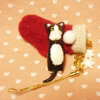 にゃんこのしっぽ○あったかくつしたストラップ○はちわれ○猫