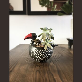 鳥/口赤（中）植木鉢　花器の画像