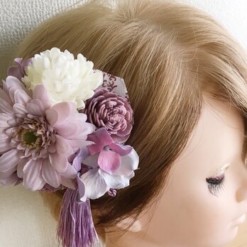 パープルタッセルのコサージュ・髪飾りにも【造花・ドライ】の画像