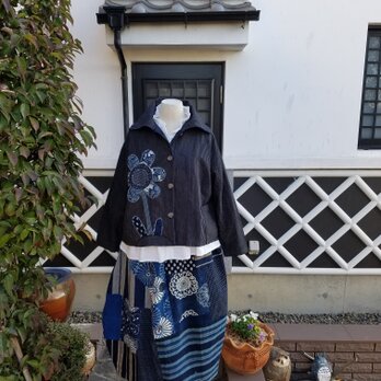 着物リメイク　手作り　かすり　パッチワーク　バルーンスカートの画像