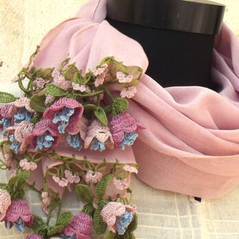 立体レース　花のコットンストール　パウダーピンクの画像