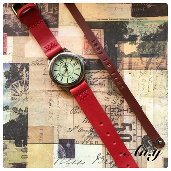 栃木レザーアンティーク腕時計&ブレスレットREDの画像