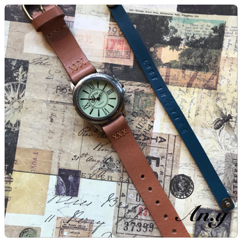栃木レザーアンティーク腕時計&ブレスレットbeigeの画像