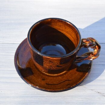 飴釉鉄彩コーヒーカップ＆ソーサーの画像