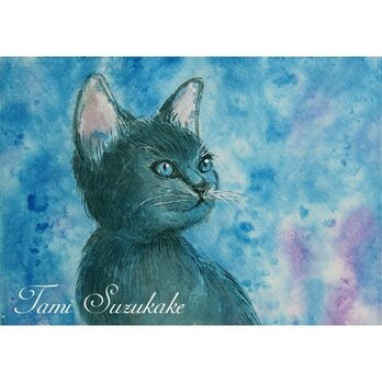 水彩・原画「小さな黒猫」の画像
