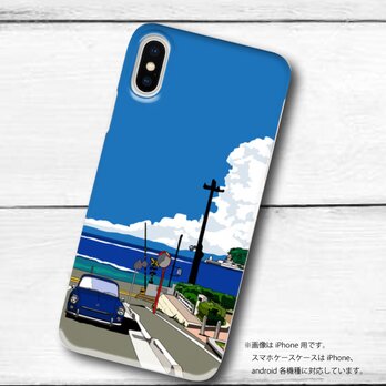 湘南イラスト　スマホケース（ハードケース型）iPhone&Android対応　鎌倉高校前踏切とワーゲンのイラスト♪の画像