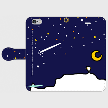 湘南イラスト・スマホケース（手帳型）iPhone&Android対応　江ノ島と星空のポップでかわいいイラスト♪の画像