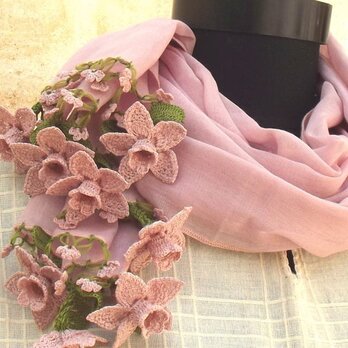 【再販】立体レース 花のコットンストール　ピンクベージュの画像