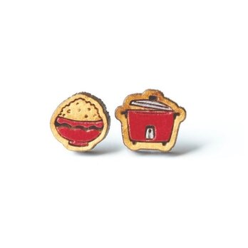 『田田製作所』手作り レディースピアス 炊飯器赤の画像