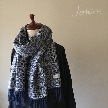 [再販]手織りオーバーショットカシミヤマフラー　blueの画像