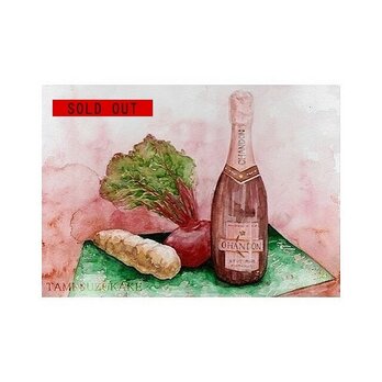 水彩画・原画「ワインのある静物画」の画像