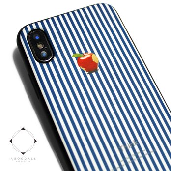 iphoneXケース/iphoneXsケース 軽量レザーケースiphoneXカバー（ブルー×ブラック）ロンドンストライプの画像