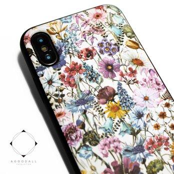iphoneXケース/iphoneXsケース 軽量レザーケースiphoneXカバー（花柄×ブラック）ワイルドフラワー　ボタニカルの画像