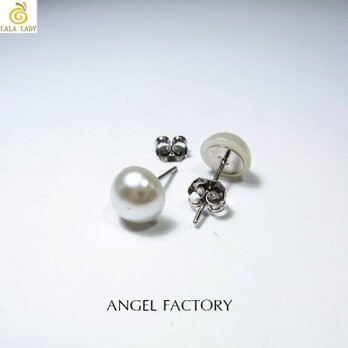 真鍮製 ピアス◆半円8mmプラスチックパールスタッドピアス◆ANGEL FACTORY◆lalalady-188の画像