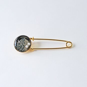 博多織樹脂ブローチ（BRP-1）ブルー　青　パール　ゴールド　金　ラメ　レジン　和装　着物　浴衣