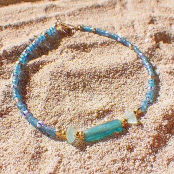 Roman glass seed beads bracelet 14kgfの画像
