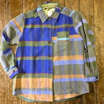 さをり織り素敵青色系　シャツ ジャケット 送料無料の画像