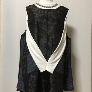 大島紬反物より ふんわり裾変形デザインチュニック 着物リメイク 送料無料の画像