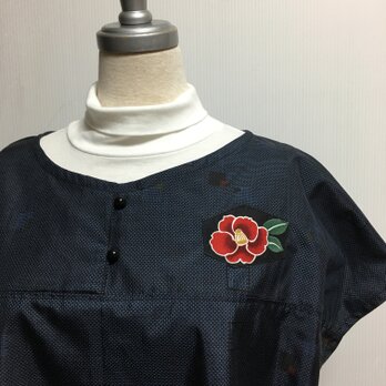 大島紬 フレンチ袖チュニック 着物リメイクL〜LL 送料無料の画像