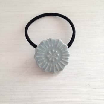 ヘアゴム(ブルーグレーマット花)D