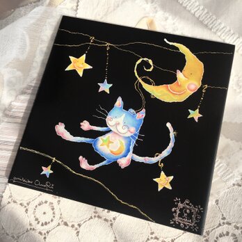 飾りタイル・猫のエミリー〜月のリフトの画像